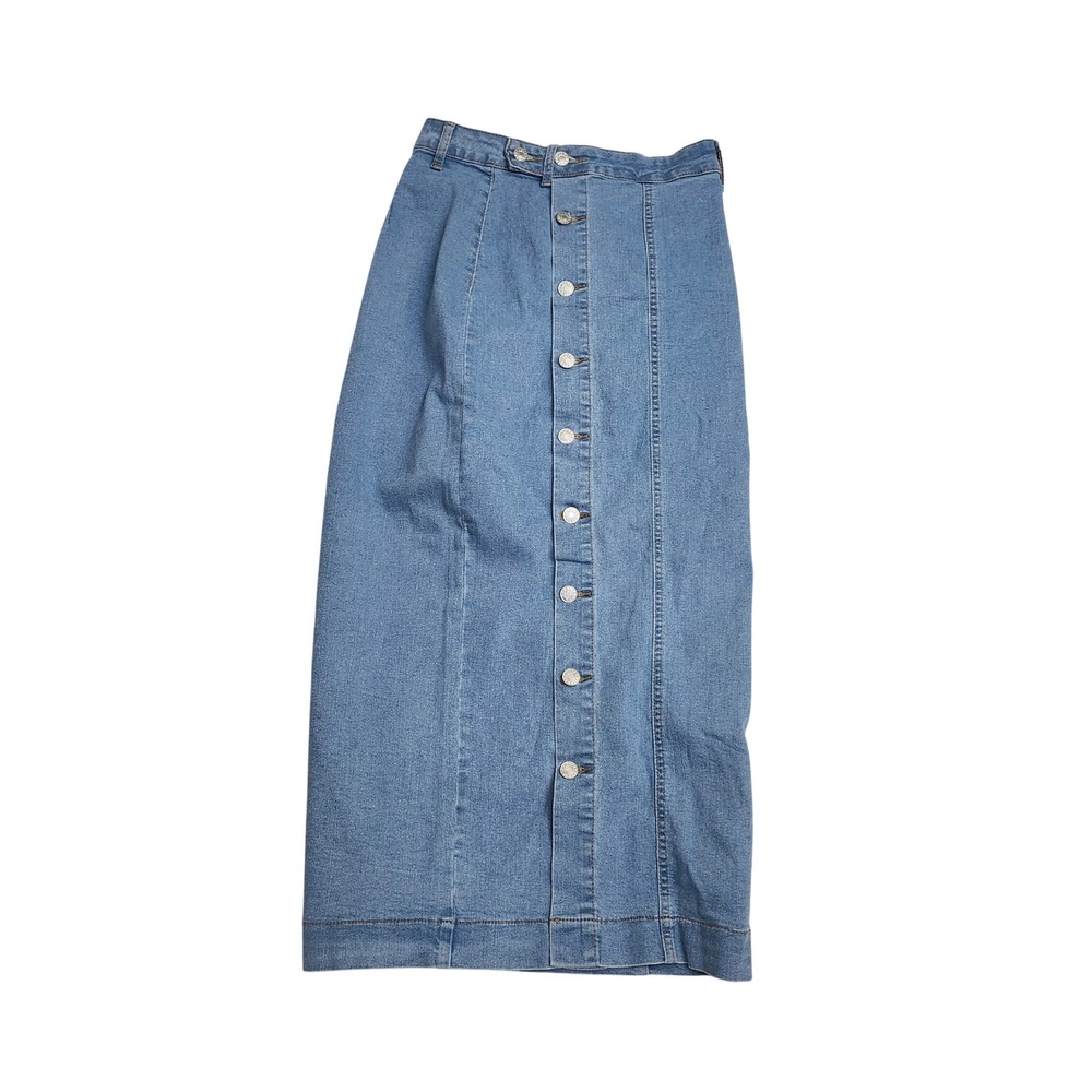 S JEANS Women Light Wash Blue‎ Denim Button Front Midi Skirt Size M High Waist